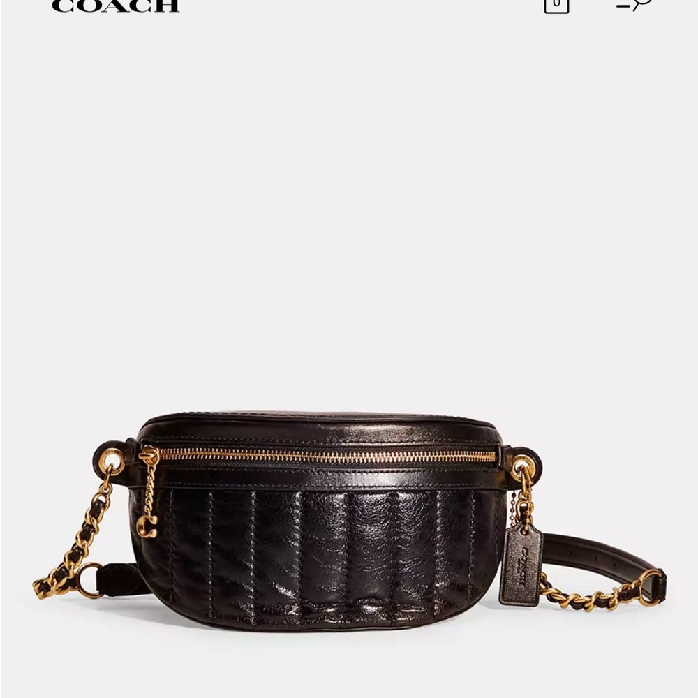 Coach Black Quilted Leather Chain Belt Swing bag